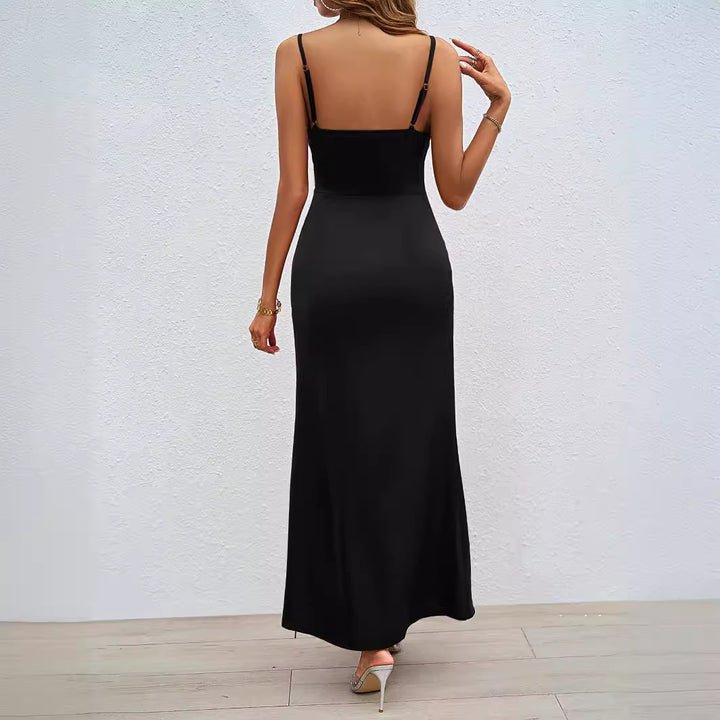 Kvinder Elegant Satin Maxi Kjole med Høj Slids og Spaghetti Remme Stilla