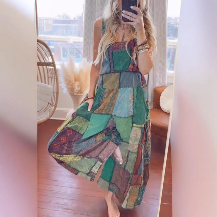 Femme Patchwork Bohemian Maxi Kjole Stilla