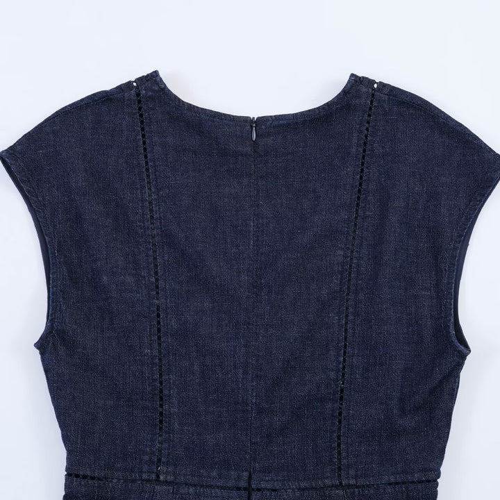 Dame Denim Maxikjole med elegant V-udskæring og figurformende silhuet Skovae
