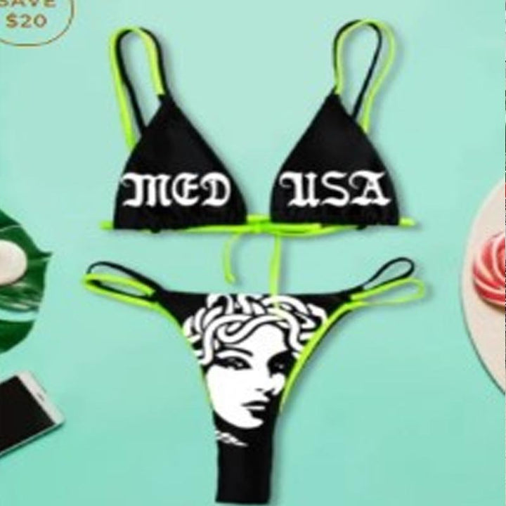 Dame Bandeau Bikini-sæt med iøjnefaldende grafiktryk Skovae