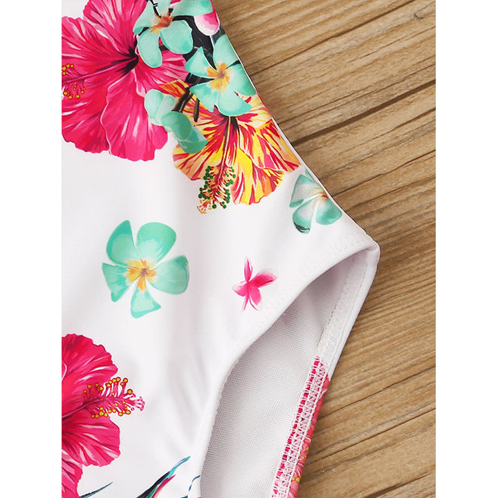 Dame Elegant Én-delt Badedragt med Ruffles Detaljer og Tropisk Blomster Mønster Stilla
