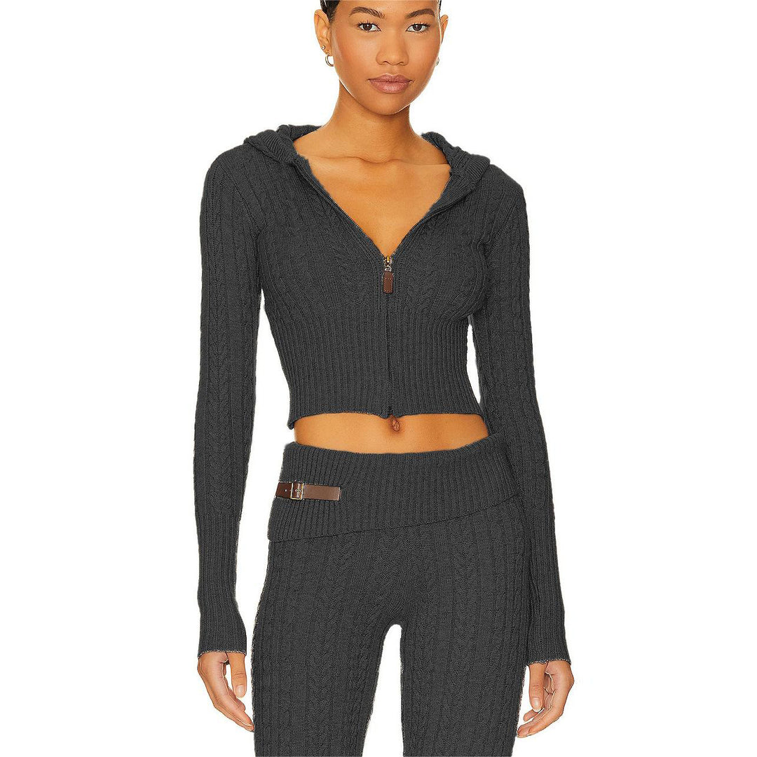 Femme Cozy Cropped Kabelstrik Hoodie Sæt Stilla