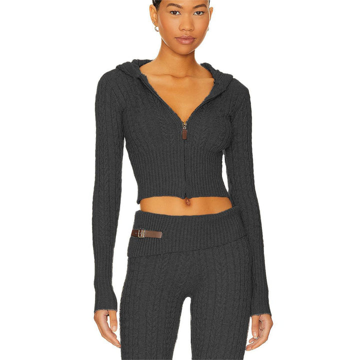Femme Cozy Cropped Kabelstrik Hoodie Sæt Stilla