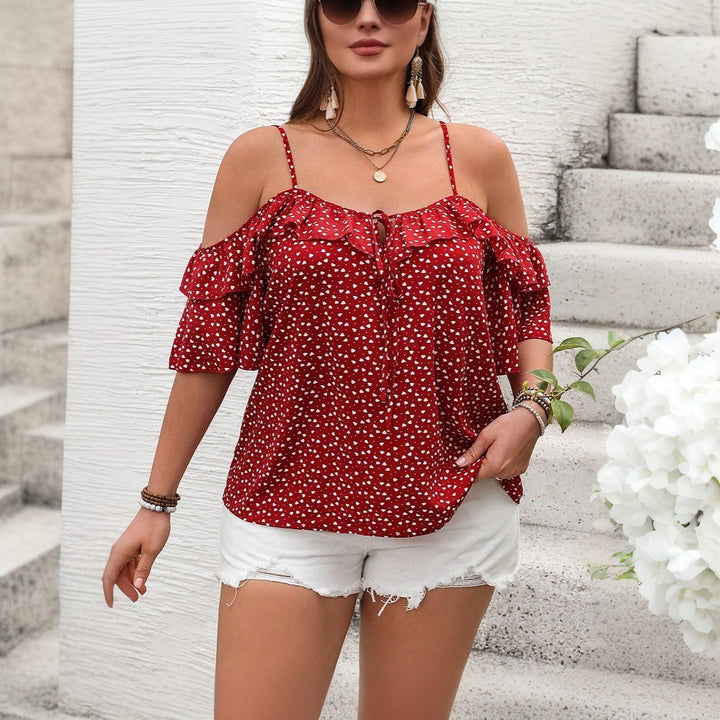 Dame Off-Shoulder Bluse med Rynker og Pletmønster Stilla