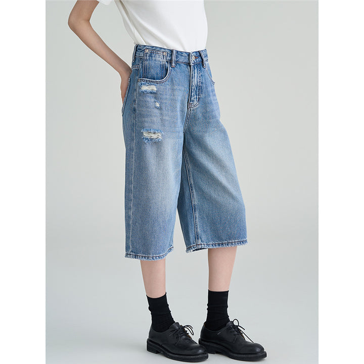 Dame brede jeansbukser med mode zdestroyed-effekter Stilla