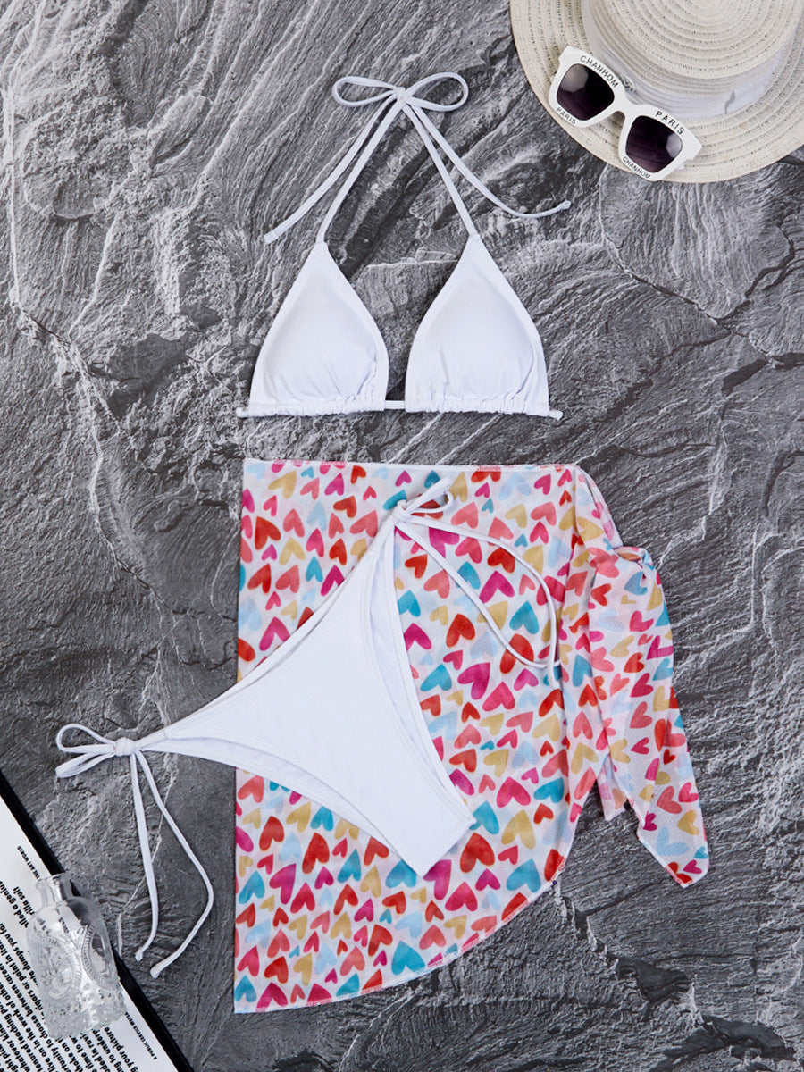 Dame Triangel-Bikini-Sæt med transparent Wrap-skirt og kreative bindebånd Stilla