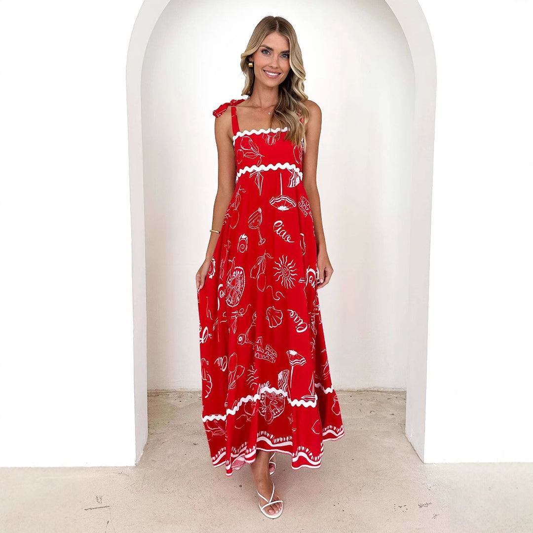 Kvinders maxi kjole med legende stropdesign og elegant print Stilla