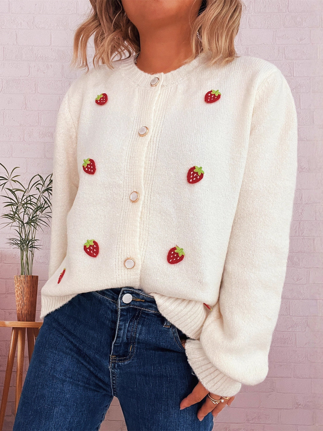 Kvinders cardigan med muntre jordbærdesign Stilla