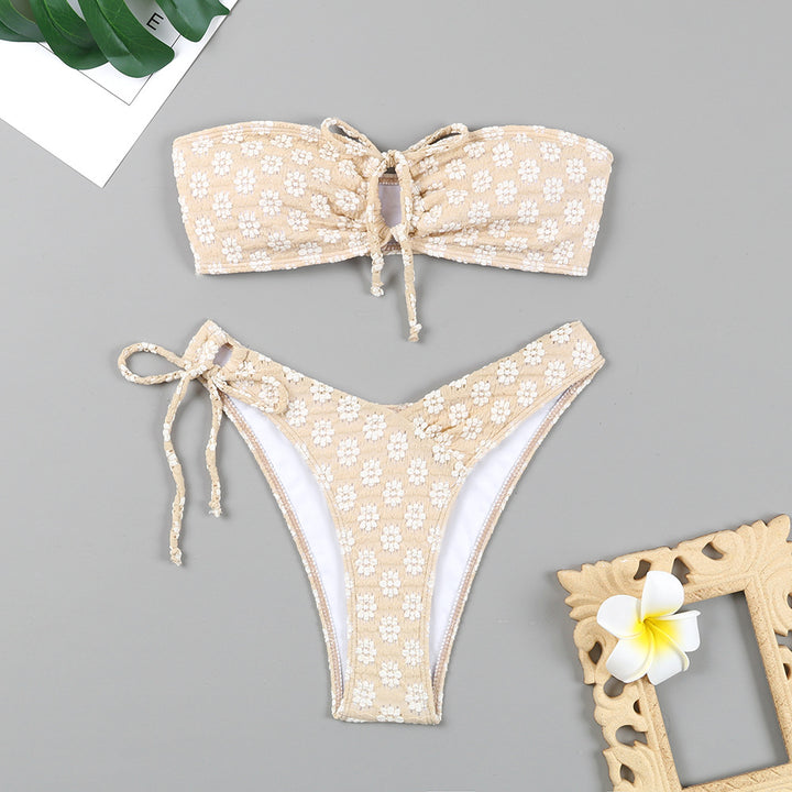 Dame Bandeau-Bikini sæt med legende knudedesign og højt benudskæring Stilla