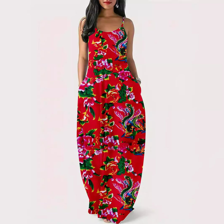 Damer blomsterprint maxi-kjole med justerbare stropper Stilla