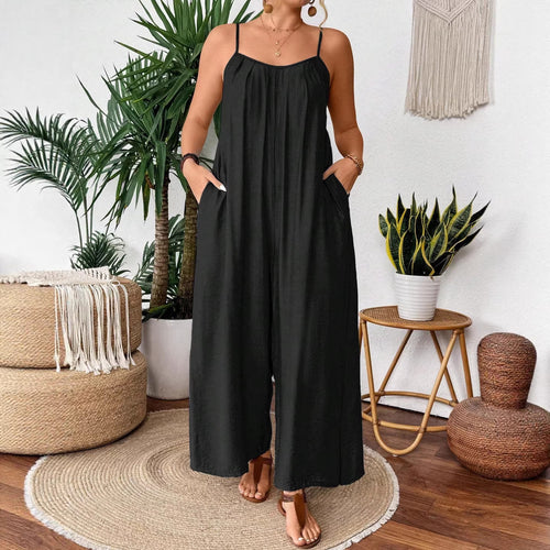 Dame luftig Jumpsuit med smalle spaghetti stropper og sidelommer Skovae
