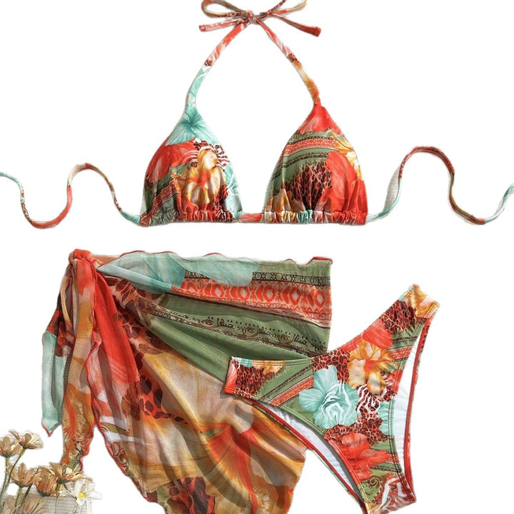 Dame Triangel-bikini med blomsterdesign og silkeagtig cover-up Skovae