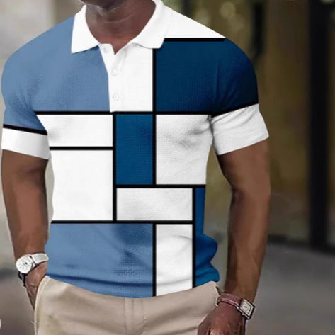 Herrer nan kortærmet polo med geometrisk blokk mønster og fint struktur piqué Skovae
