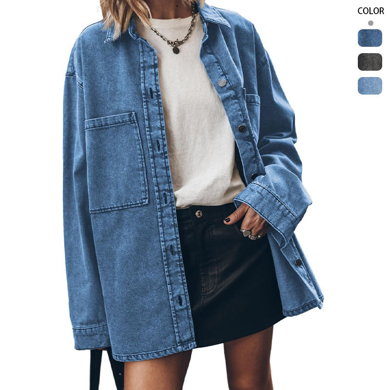 Kvinders oversized denim skjortejakke med praktiske lommer Stilla
