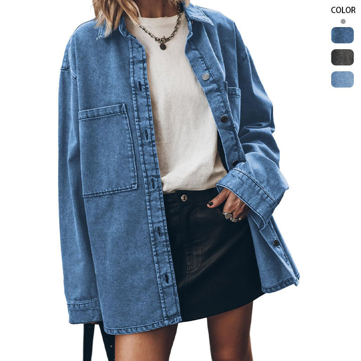 Kvinders oversized denim skjortejakke med praktiske lommer Stilla