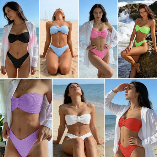 Dame bandeau bikini med sløjfe detalje Skovae