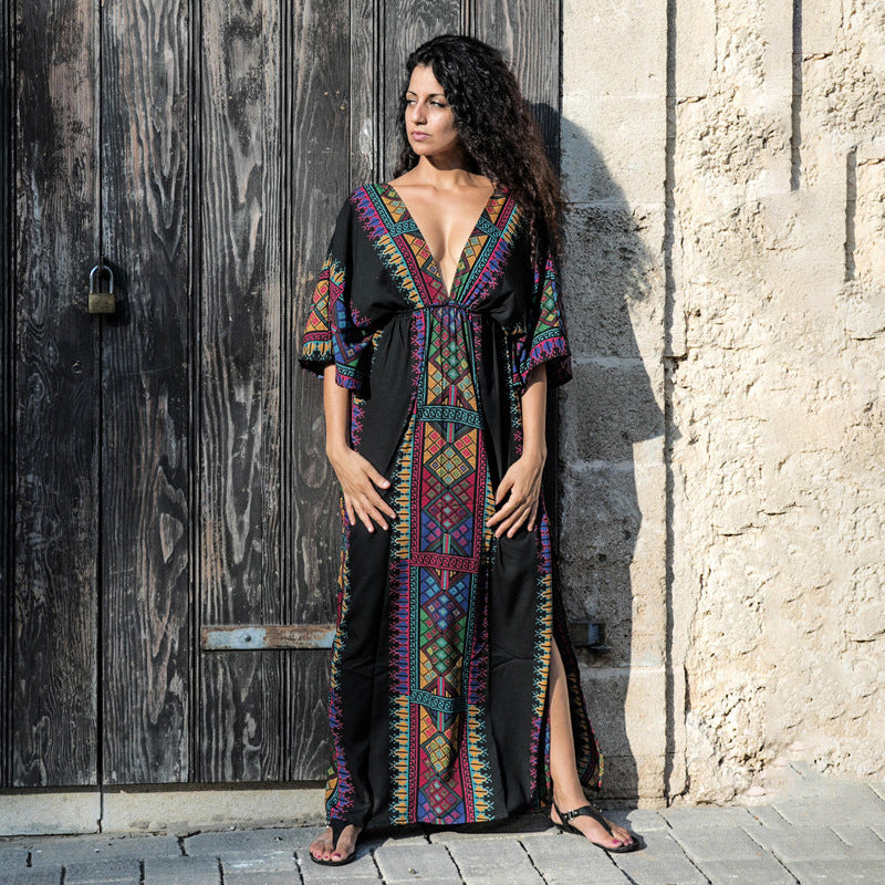 Dame Boho-Style Maxikjole med farverige broderier Stilla