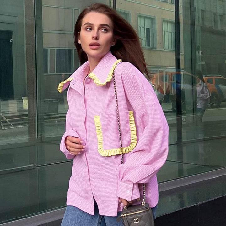 Dame Oversized Skjorte med dekorative Rynkedetaljer og moderne Snit Stilla