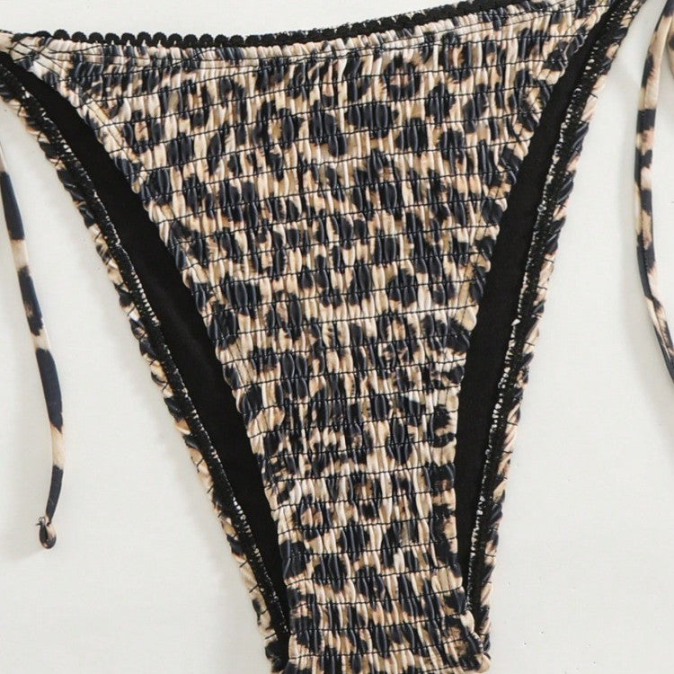 Dame triangel-bikini med moderne leopardmønster og sidelæns bindebånd Skovae