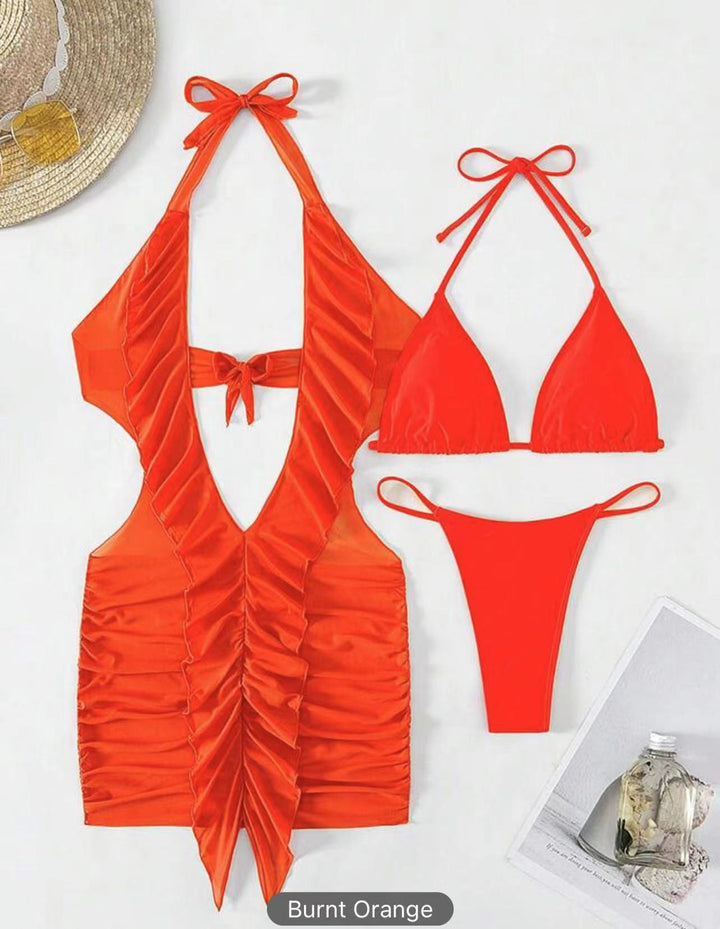 Dame bikini sæt med raffineret rynke design og justerbare stropper Skovae