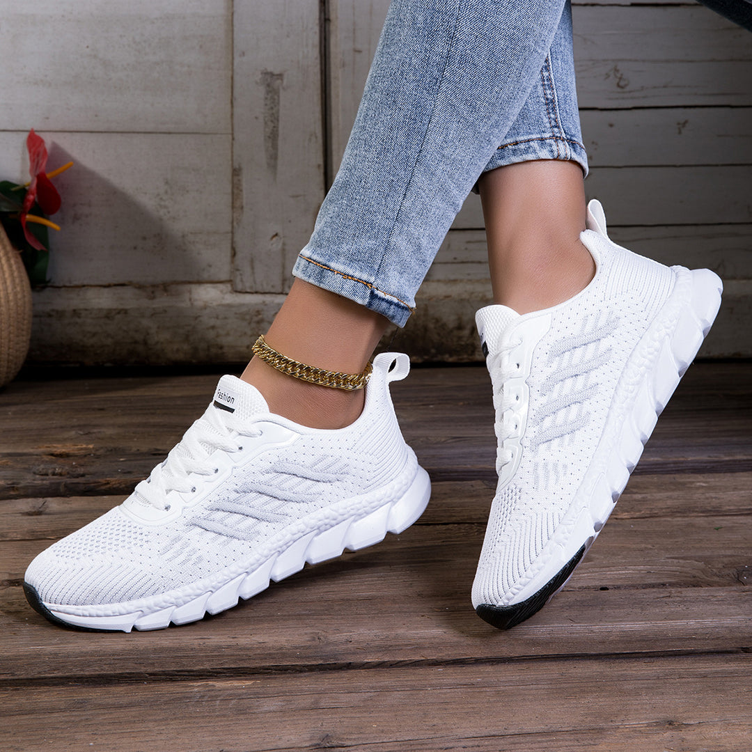 Dame nan strikket slip-on sneaker med elastisk skaft, dekorativ snøring og segmenteret dæmpningssål Skovae