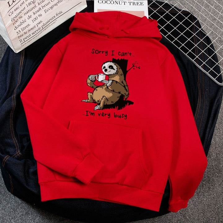 Dame hoodie med sødt dyremotiv og legesyg slogan Skovae