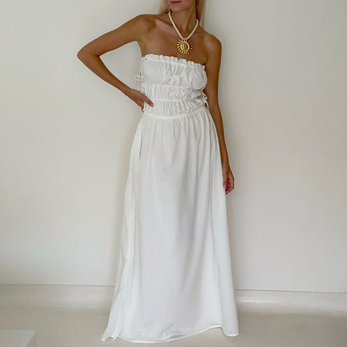 Dame Maxi-kjole med off-shoulder design og elastisk taljehæk Stilla