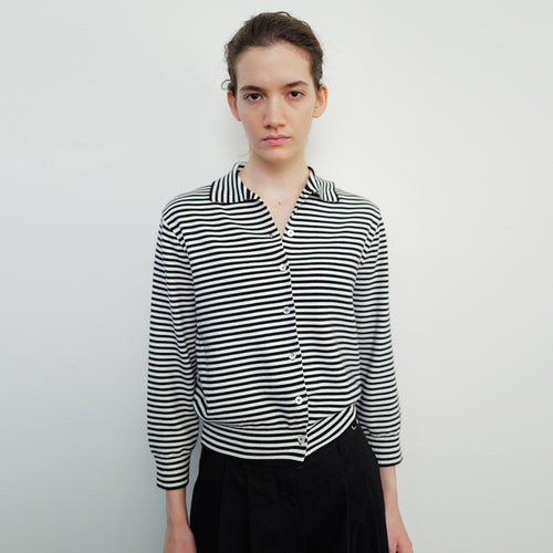 Dame elegant stribet knap-cardigan med klassisk krave Stilla