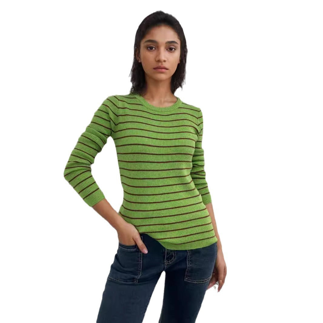 Kvindernes ribbet sweater med stribet design og forlængede ærmer Stilla