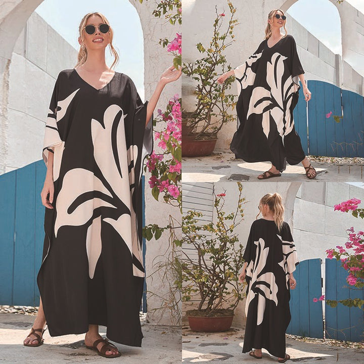 Dame Maxi-Kaftan med blomsterdesign og V-udskæring Stilla