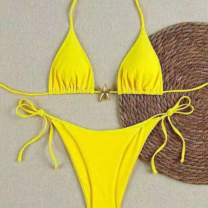 Dame Bikini-sæt med justerbar trekant-top og høj taljebukser Skovae