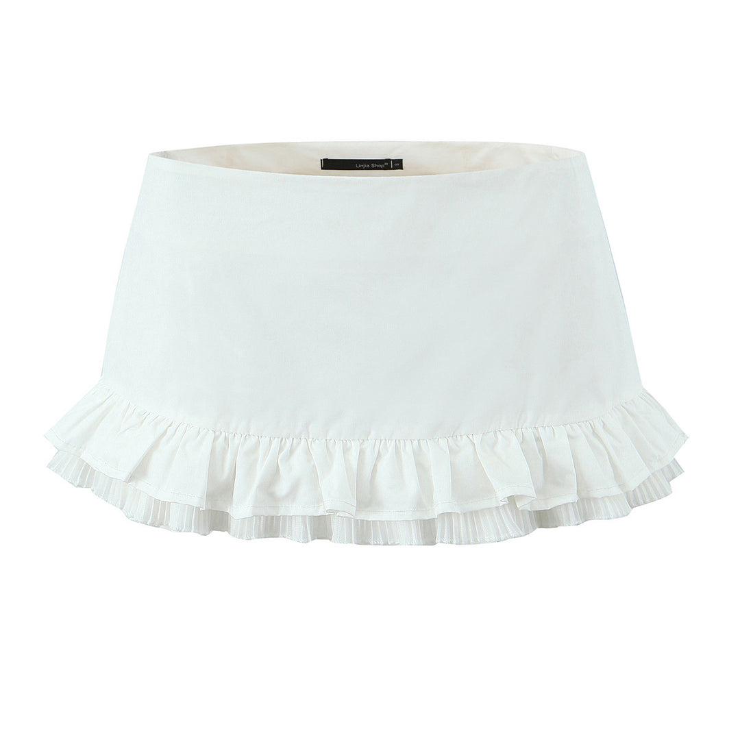 Dame trendy mini nederdel med elegante flæsedetaljer og elastisk talje Stilla