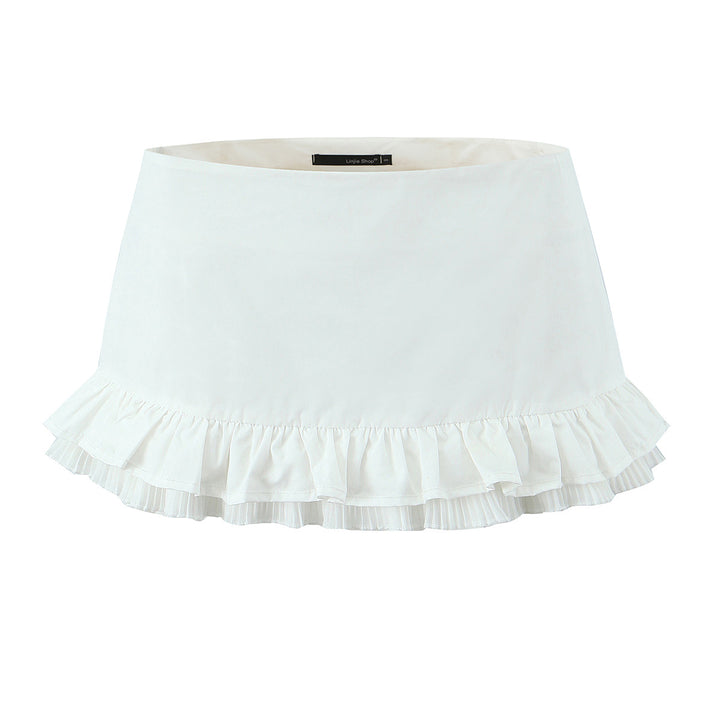 Dame trendy mini nederdel med elegante flæsedetaljer og elastisk talje Stilla