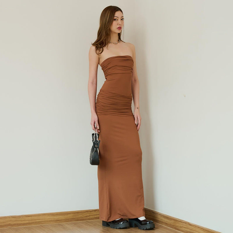 Femme Strapless Rynket Maxikjole Stilla