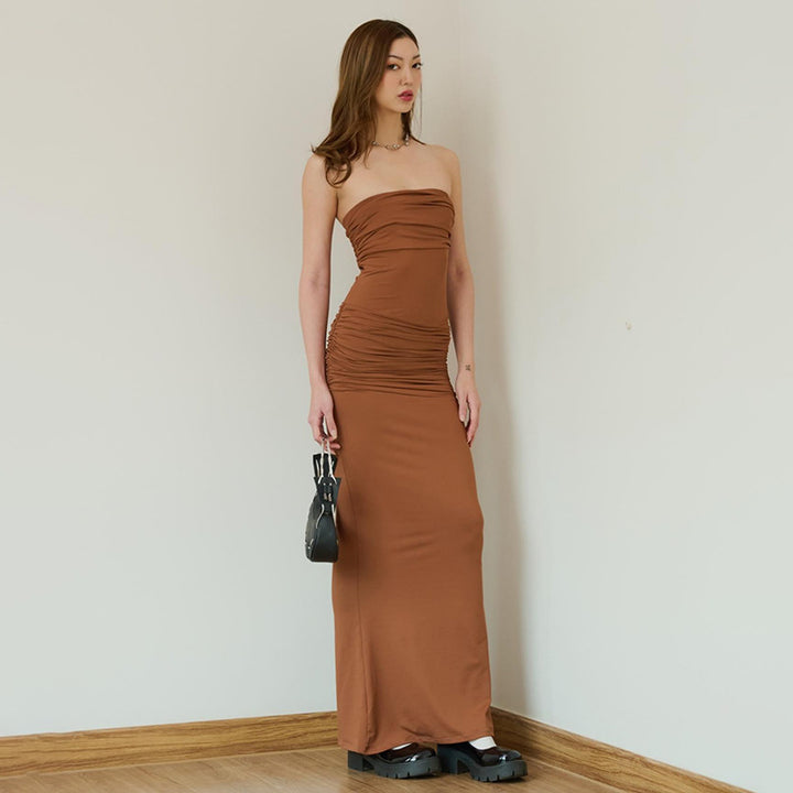 Femme Strapless Rynket Maxikjole Stilla