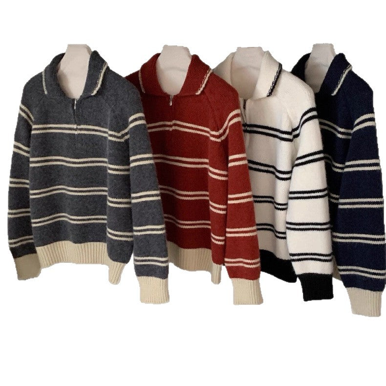 Kvinderens mønstrede pullover med stående krave og kontrastdetaljer Stilla