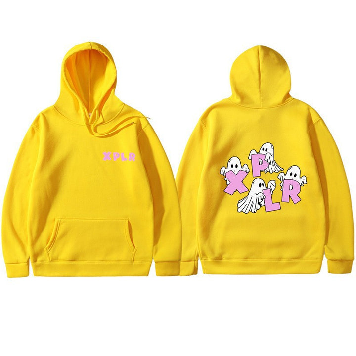 Dame hoodie med kreativt spøgelsesmotiv og kangaroo lomme Skovae