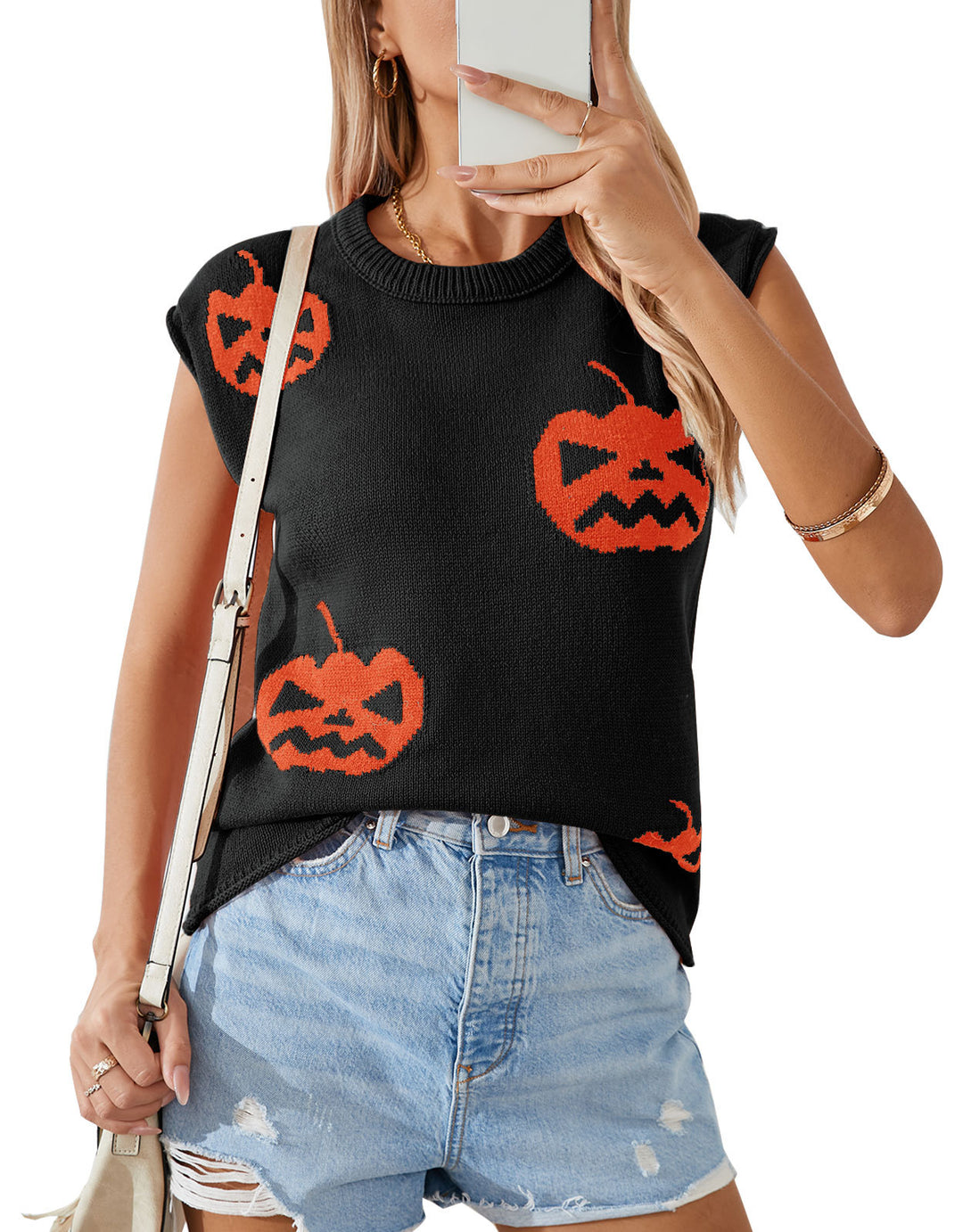 Dame strikket top med Halloween motiv Stilla
