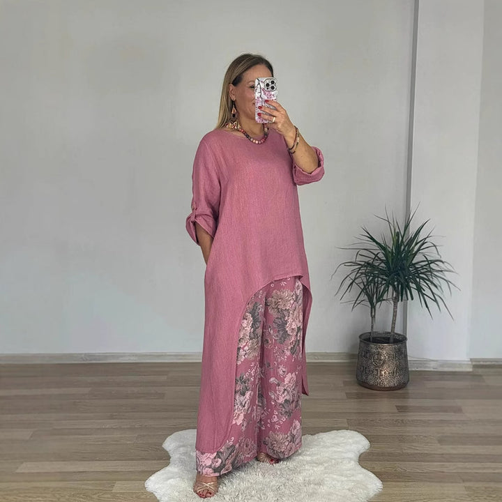 Dame elegant lagdelt tunika og brede bukser sæt Stilla