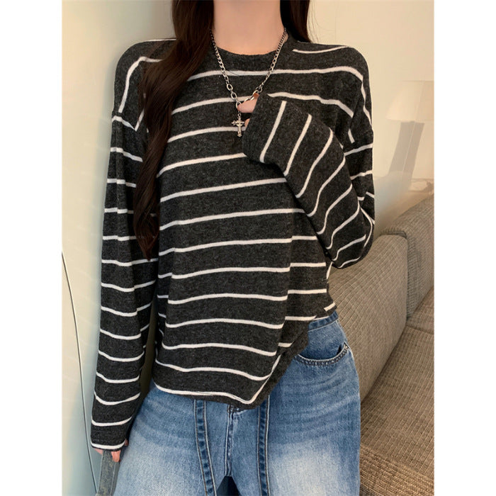 Kvinders afslappede langærmet skjorte med fashionable stribet look Stilla