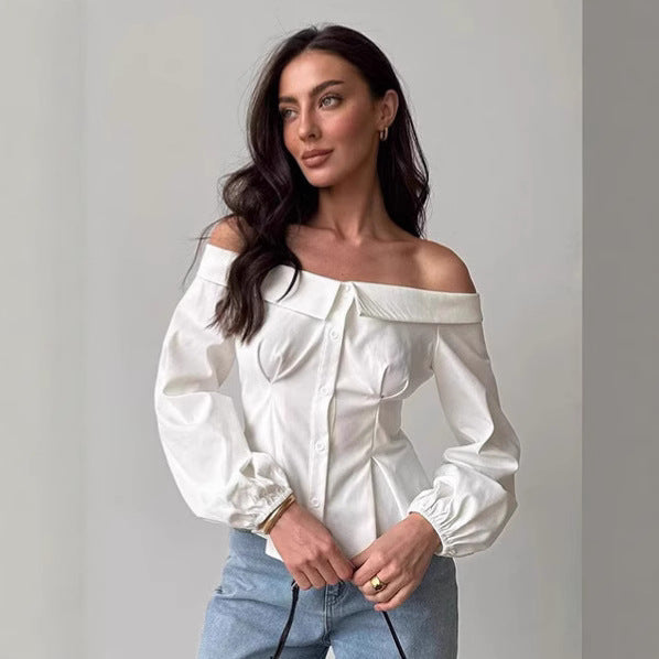 Dame Off-Shoulder Bluse med ballonlignende ærmer og elegante detaljer Stilla