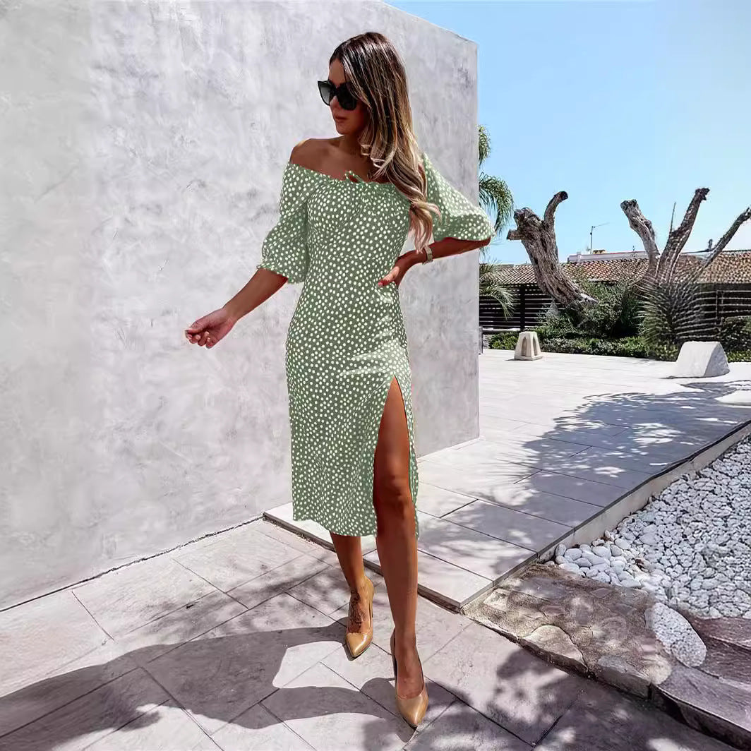 Dame Elegant Sommerkjole med off-shoulder design og slids Stilla