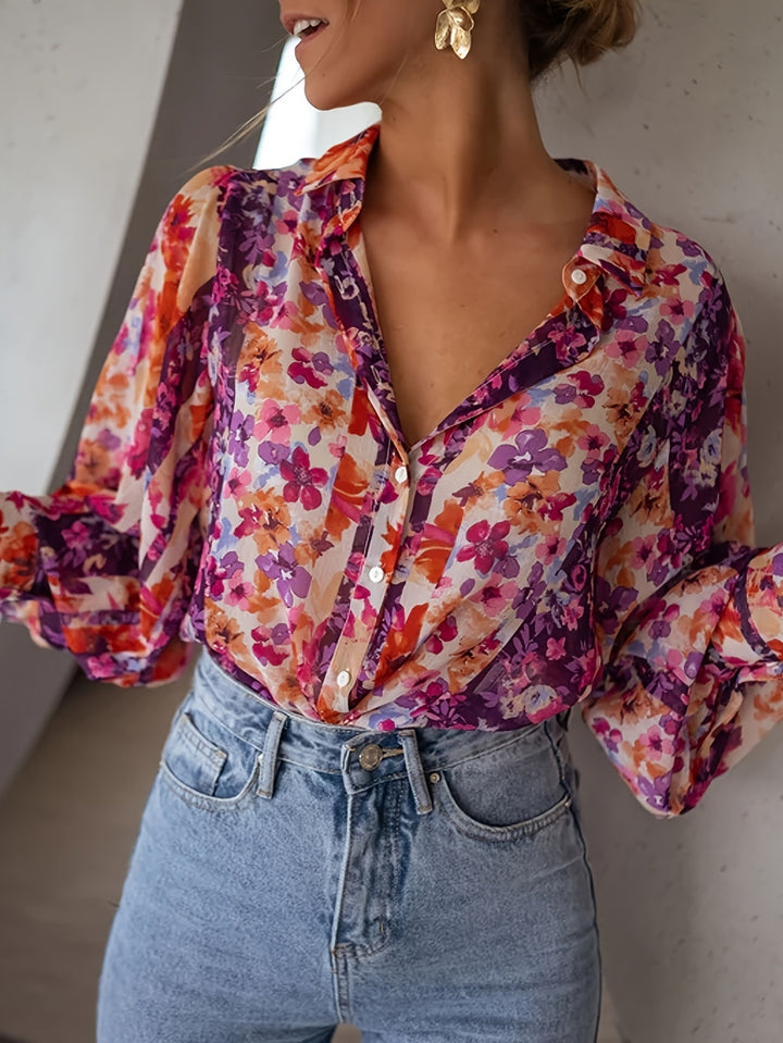 Femme Floral Print Button-Up Bluse Stilla