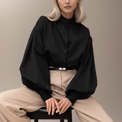 Dame Oversized Skjorte med voluminøse ærmer og moderne krave Stilla