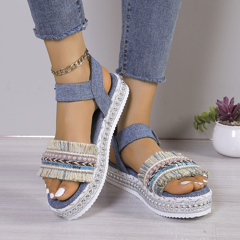 Dame Wedge-sandaler med dekorativt bånd og komfortabelt fodbånd Stilla