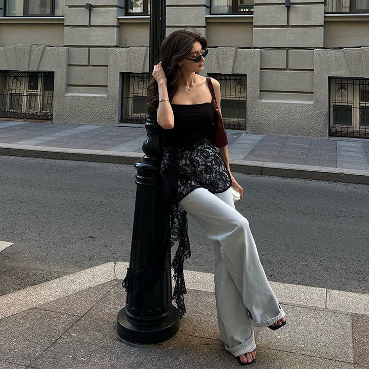 Dame Strapless Minikjole med elegant blonde og flæse detaljer Stilla
