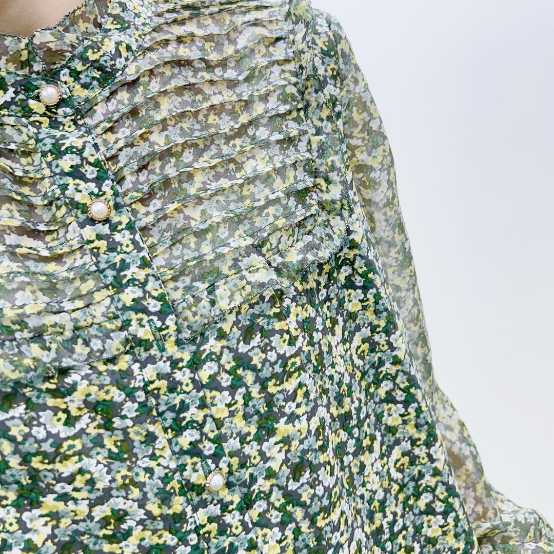 Dame Gennemsigtig Bluse med blomsterdesign og elegante flæsedetaljer Stilla