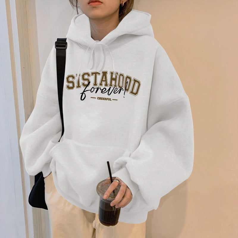 Kvinders hoodie med kreativ tekst og afslappet oversized pasform