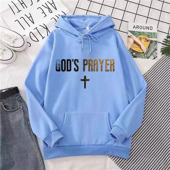 Damehoodie med unik lettering og krydsdesign Skovae