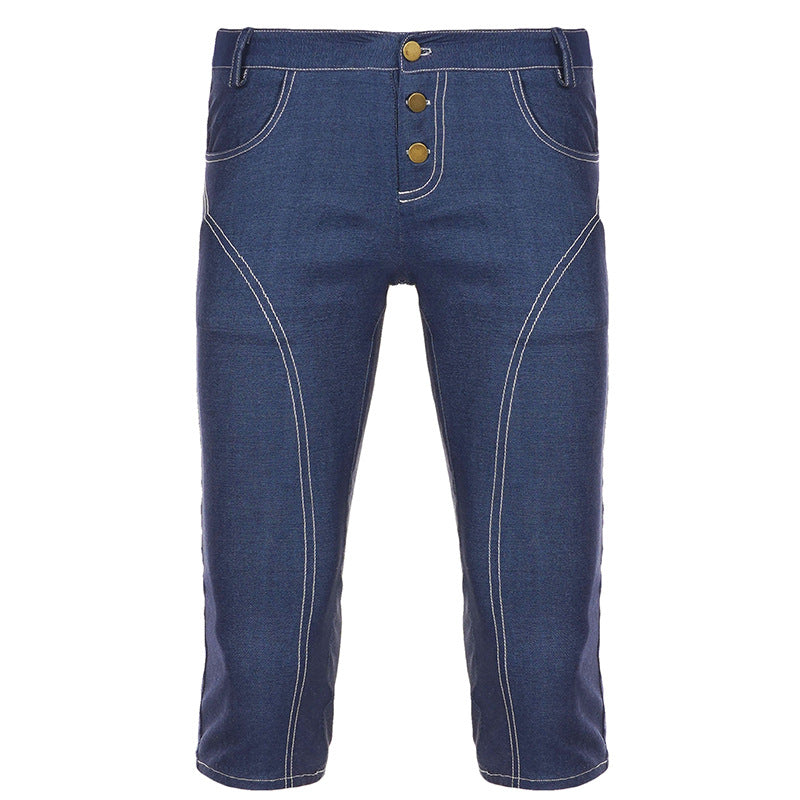 Dame Capri-jeans med trendy snit og rustikale knapdetaljer Skovae